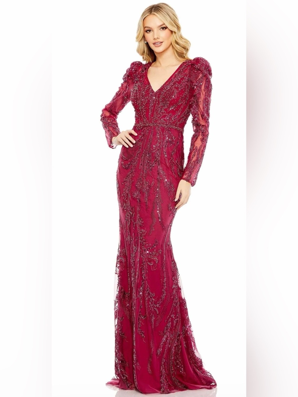 Mac Duggal Beaded Long-Sleeve Evening Gown Size 6 NWT Style #20349